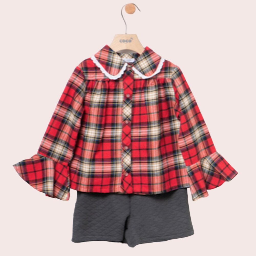 RED CHECK SHIRT AND PANTS SET